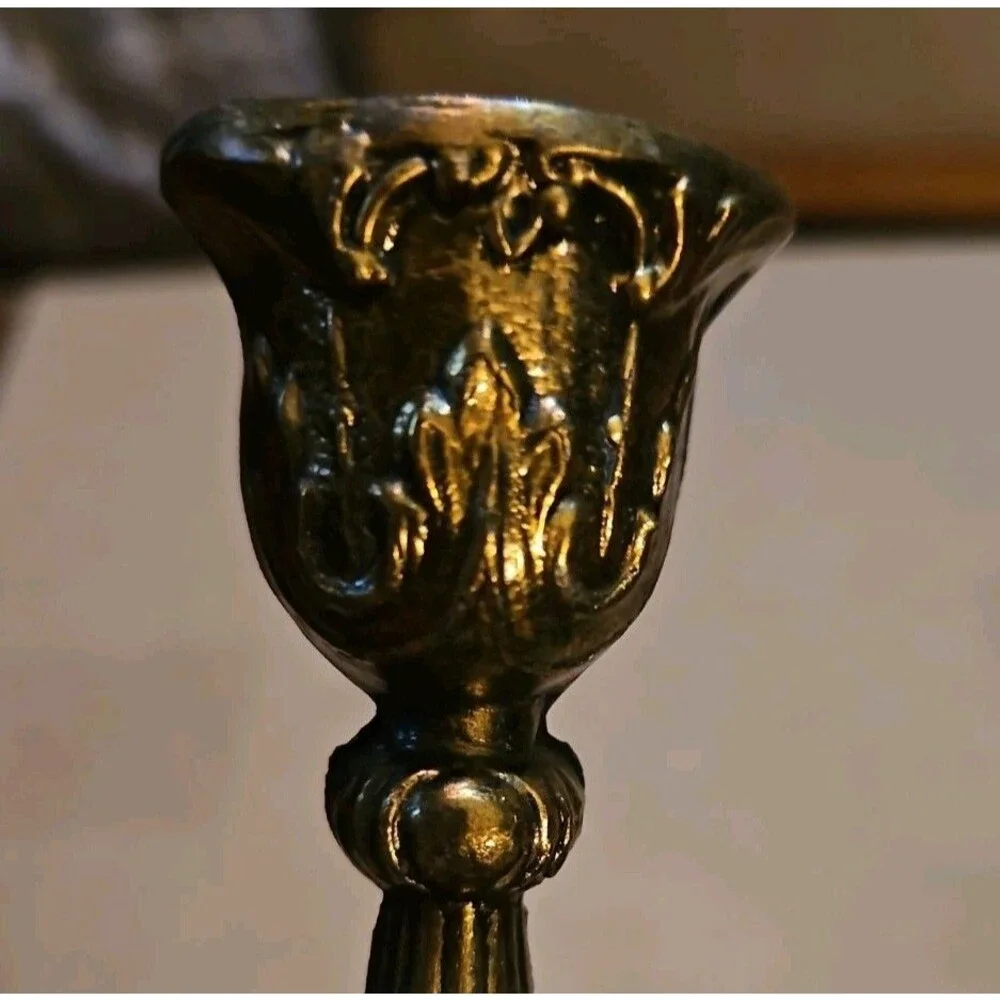 Brass Candlestick Taper Candle Art Deco Ornate Hollywood Regency Vintage